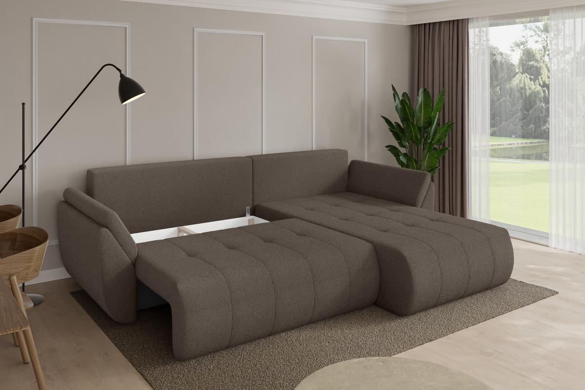 ECKSOFA mit Schlaffunktion Ottomane Rechts TOKO-L 277x194x86 Braun Bouclé - Schwarz/Braun, Holzwerkstoff/Kunststoff (277/194cm) - ALTDECOR