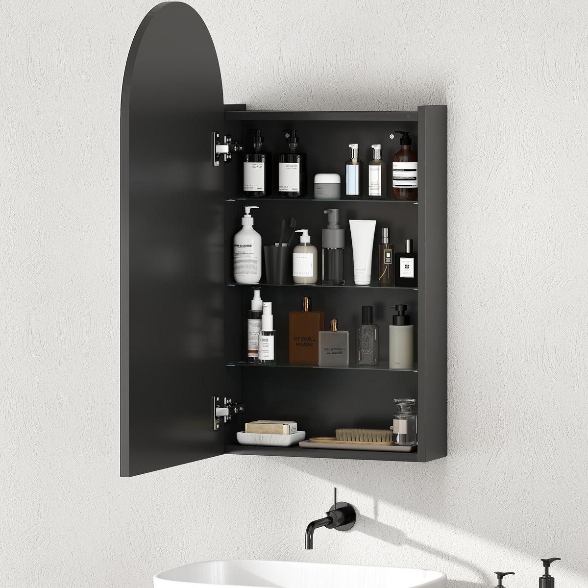 HÄNGENDER Badschrank mit Regalen - Schwarz/Weiß, Glas/Holzwerkstoff (12/80/40cm) - HOMCOM