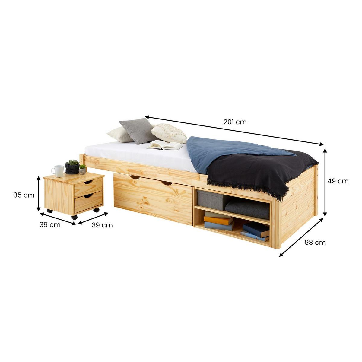 SCHUBLADENBETT SABRINA 90x190 cm natur - Naturfarben, Holz (90/190cm) - IDIMEX