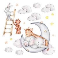 WANDAUFKLEBER 80x109cm - Mond, Wolken, Sterne - Multicolor, Kunststoff (80/109/0.1cm) - Wallfluent