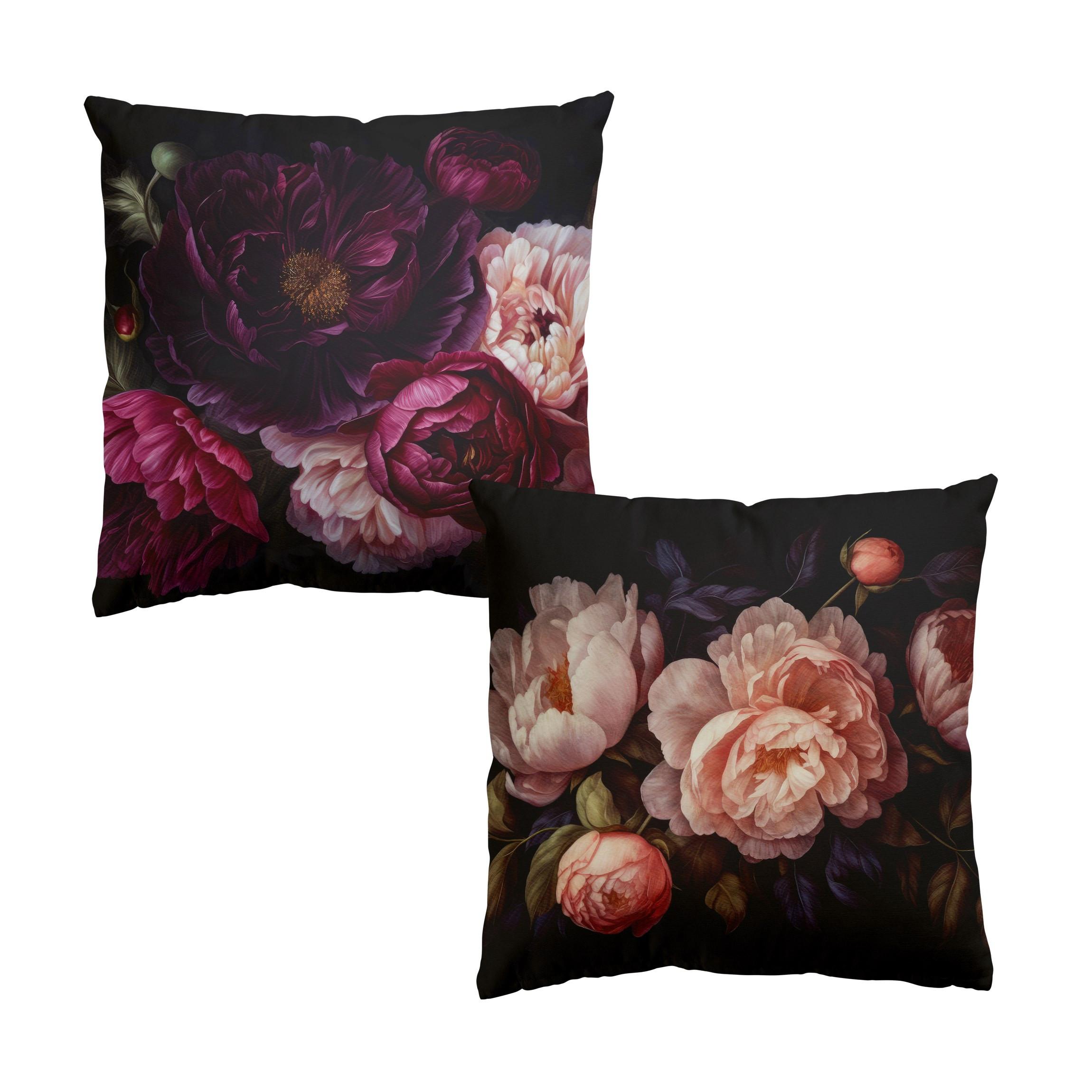 DEKOKISSEN 2er-Set Dunkle Blüten Duo 40/40 cm - Schwarz, Textil (40/40cm) - Bilderwelten