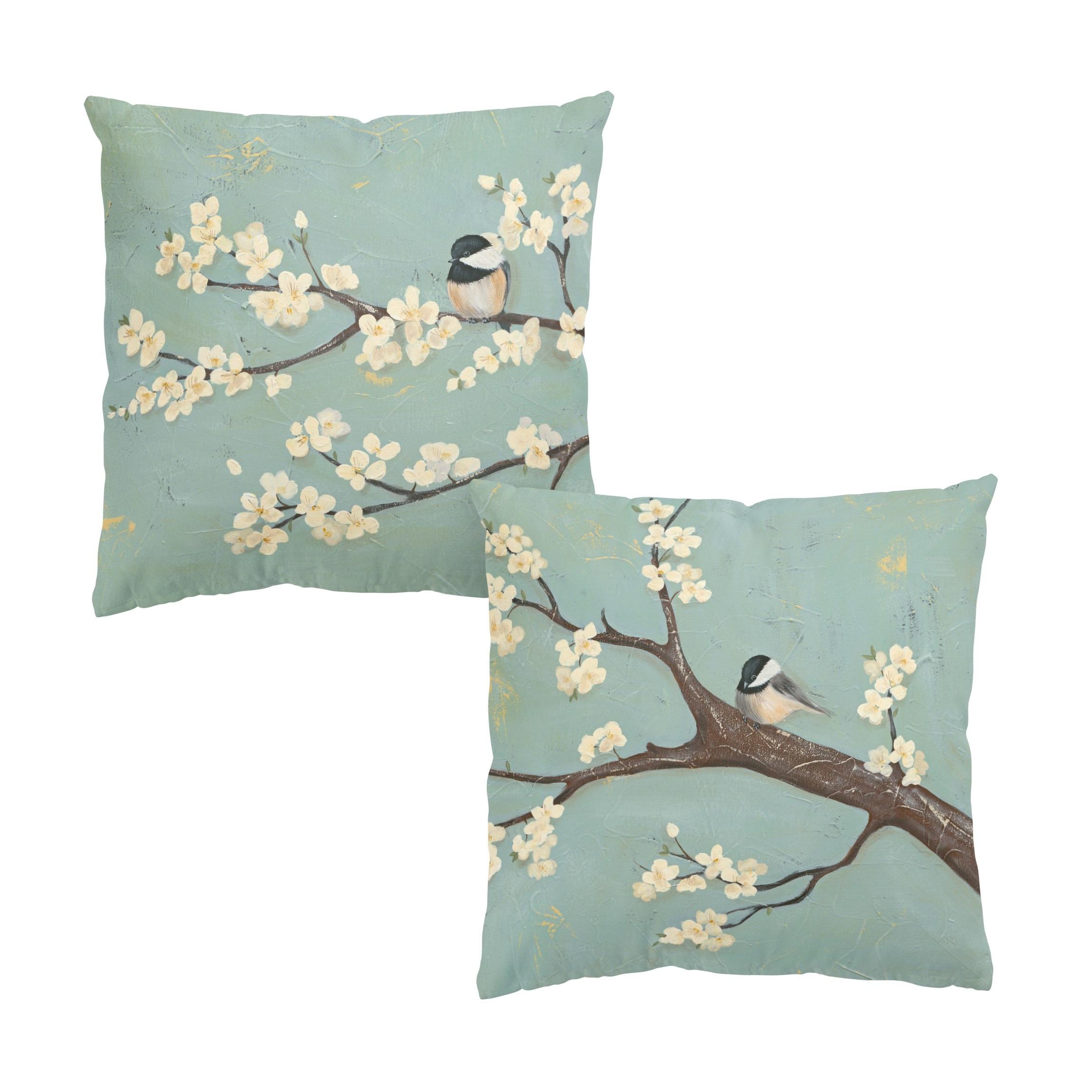 DEKOKISSEN 2er-Set Meise auf Kirschbaum Set I 40/40 cm - Grün, Textil (40/40cm) - Bilderwelten