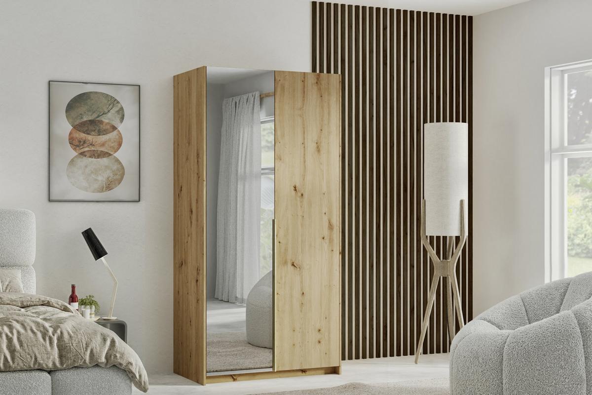 DREHTÜRENSCHRANK THALIA 100/204/58cm 2-türig mit Spiegel Eiche Artisan - Eiche Artisan, Holzwerkstoff (100/204/58cm) - MASSENO