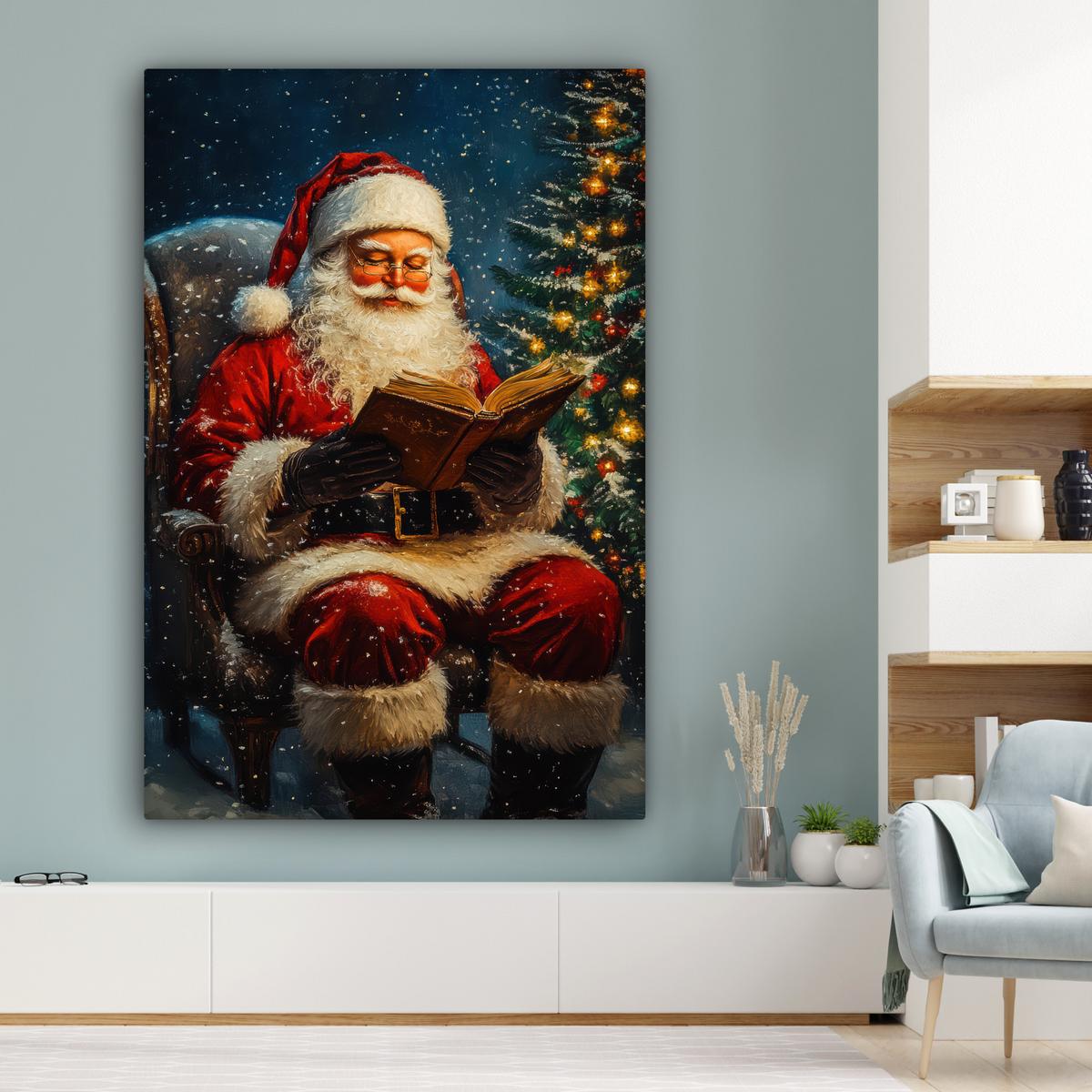 LEINWANDBILD Weihnachtsmann - Weihnachten - Winter - Weihnachtsbaum Deko Groß 90x140 cm - Bordeaux, Textil (90/140cm) - MuchoWow