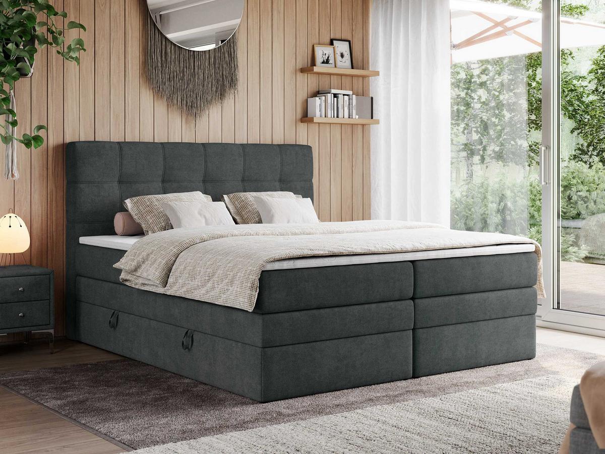 BOXSPRINGBETT ERNI KING 140/200 Dunkelgrau Struktur - H3 - Dunkelgrau, Holz/Textil (140/200cm) - MKS