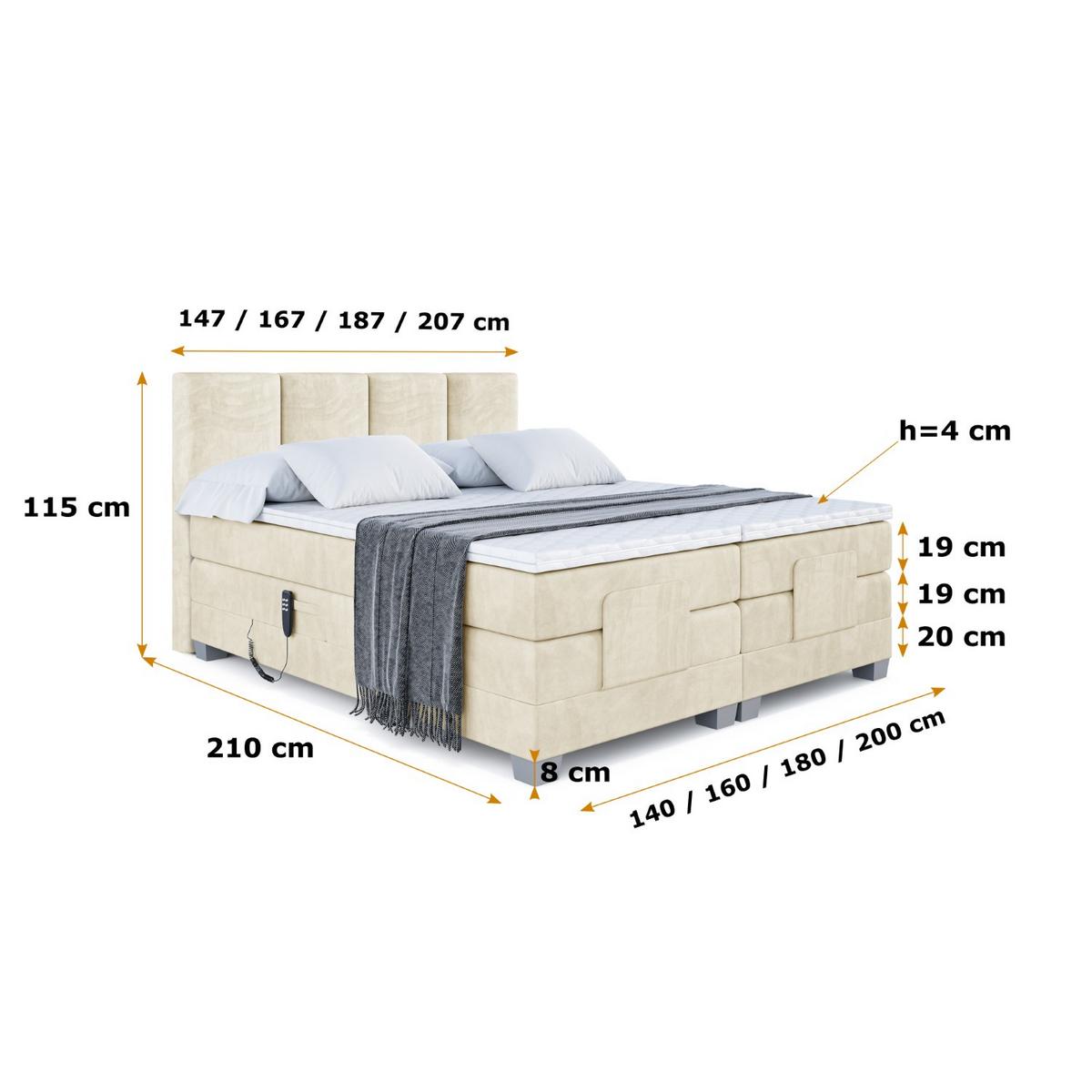 BOXSPRINGBETT elektrisch verstellbar mit 2 Matratzen H4/Taschenfederung ROKS EL 140 x 200 Beige - Beige, Holzwerkstoff (147/200cm) - ALTDECOR