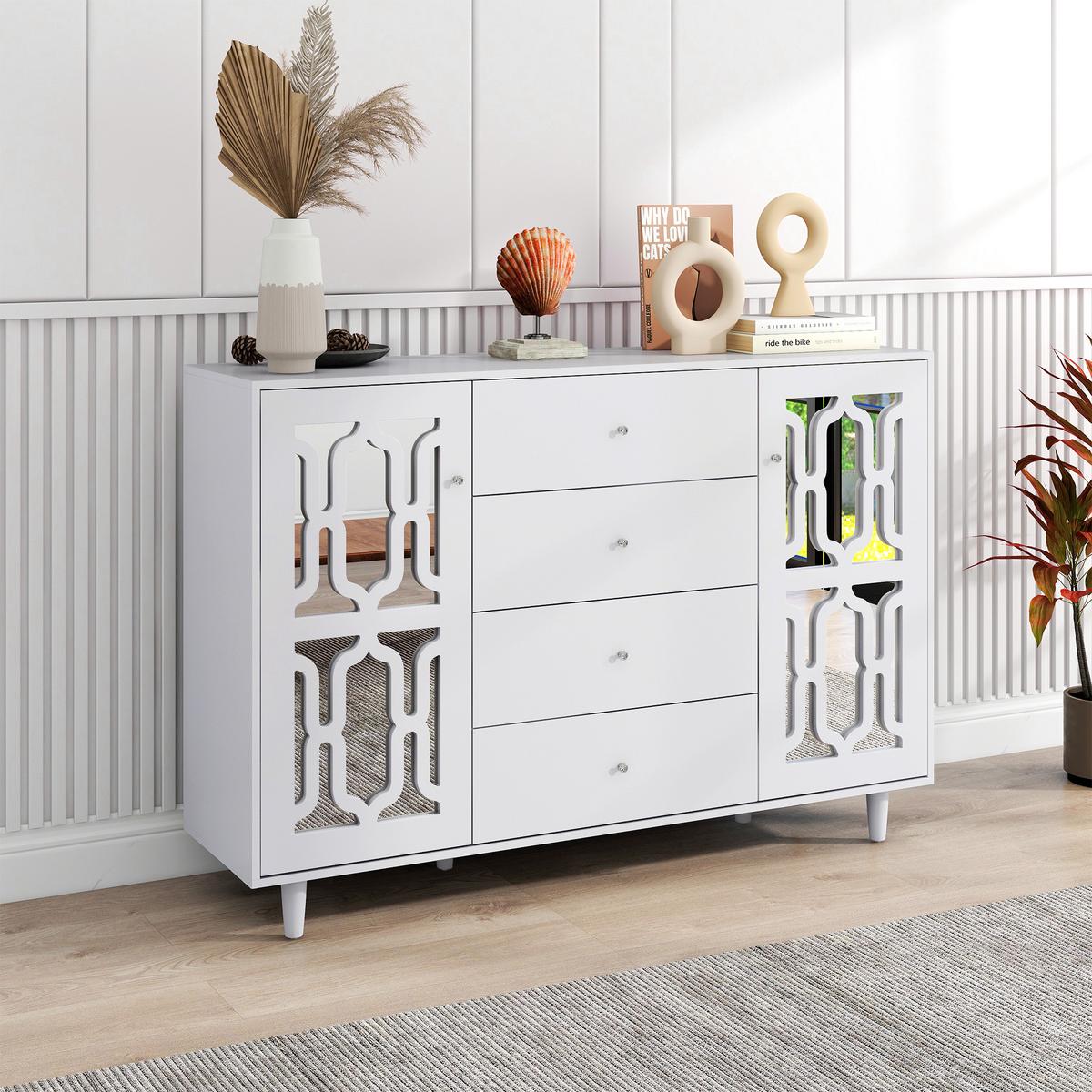 SIDEBOARD White 147.5/40/102 cm - Weiß, Holz (147/102/40cm) - Urban Meuble