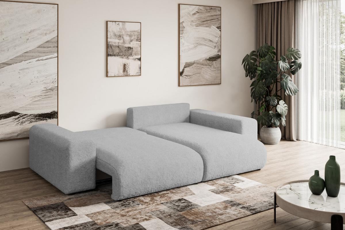 ECKSOFA Ottomane rechts ESKAR-L 266x176x72 Hellgrau Bouclé - Hellgrau/Schwarz, Holzwerkstoff/Kunststoff (176/266cm) - ALTDECOR