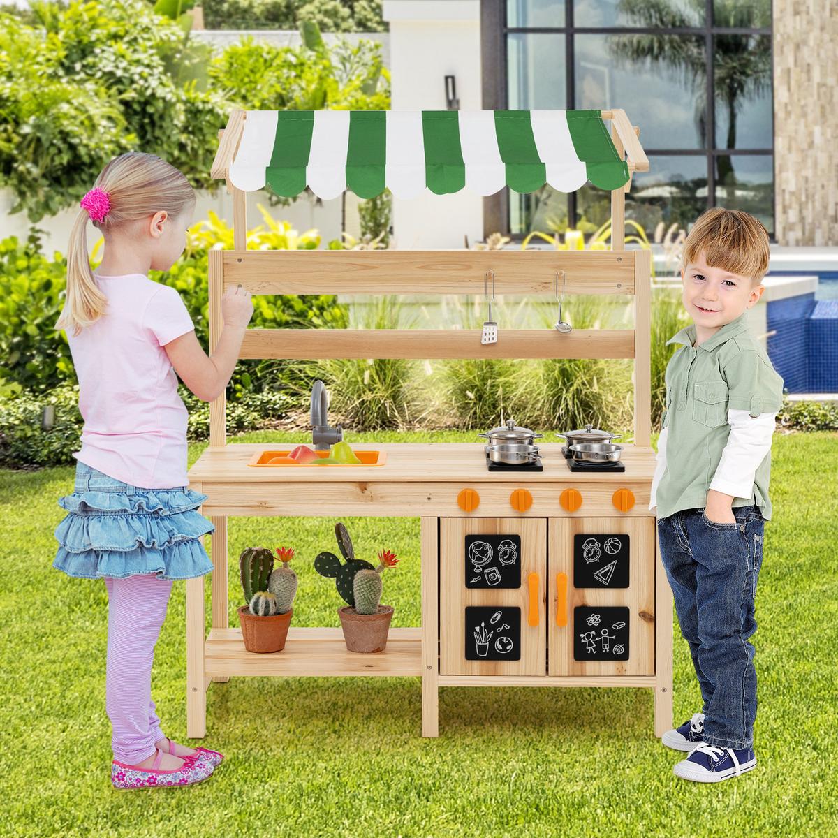 KINDERKÜCHE Outdoor Natur - Naturfarben, Holz (39/88/117cm) - COSTWAY