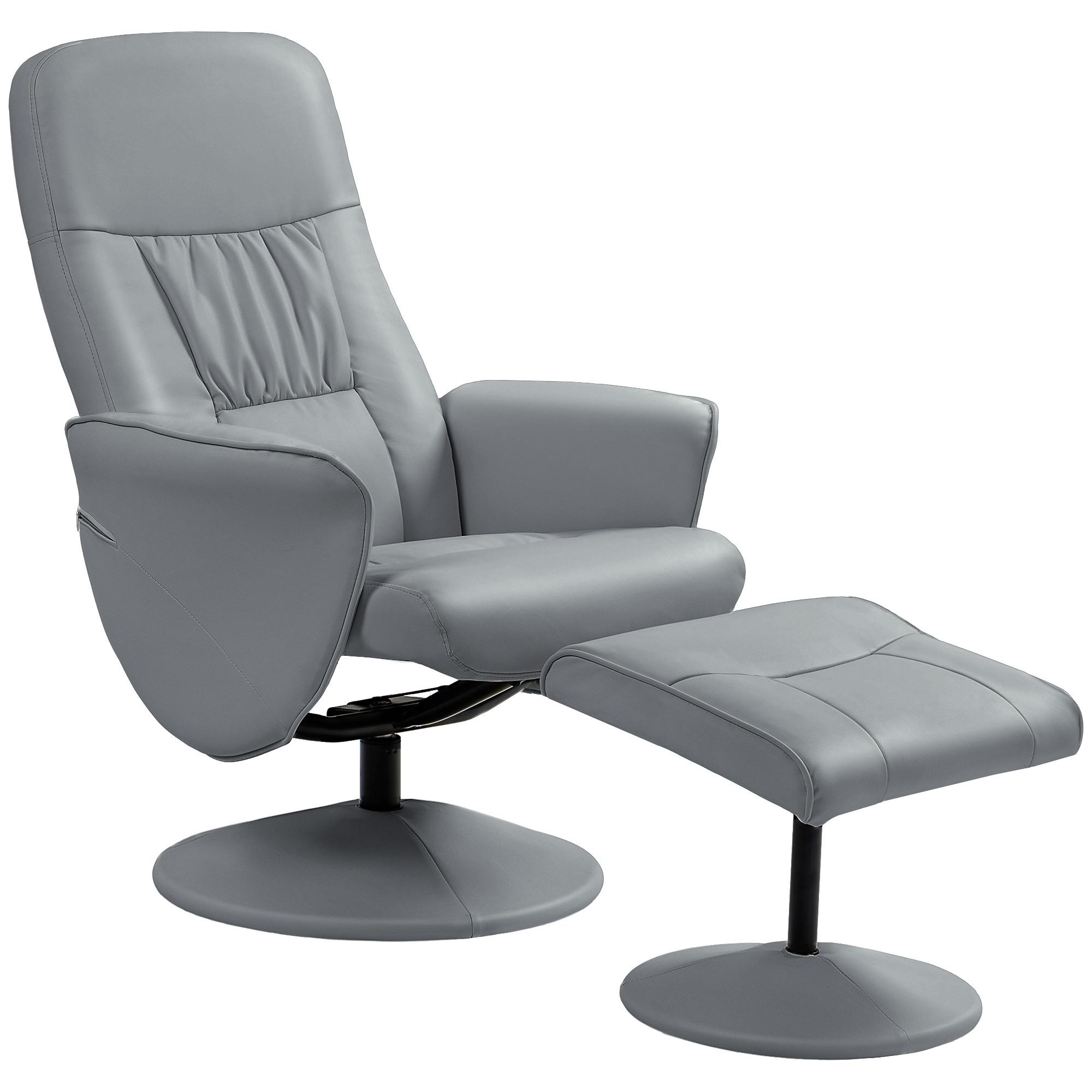 RELAXSESSEL mit Hocker, Fernsehsessel, TV Sessel mit Liegefunktion, Kunstleder - Hellgrau/Grau, Kunststoff/Metall (76/101/81cm) - HOMCOM