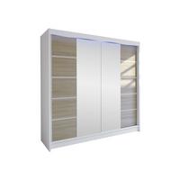 SCHWEBETÜRENSCHRANK Talin V, mit RGB LED Beleuchtung - Beige/Silberfarben, Holzwerkstoff/Metall (180/215/58cm) - MIRJAN24