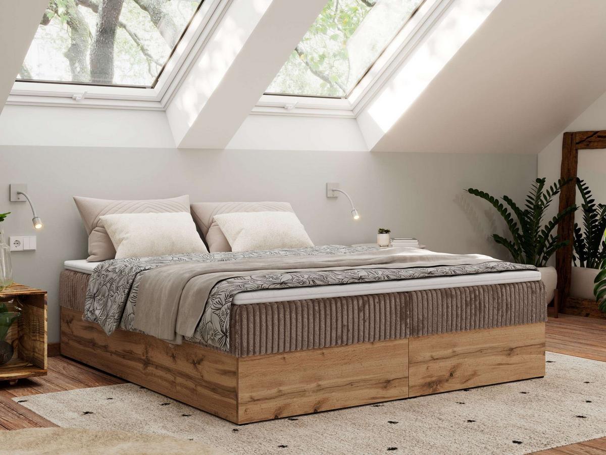 BOXBETT WOOD ZERO 140/200 - Braun Cord - H4 - Topper Visco - Braun, Textil (140/200cm) - MKS