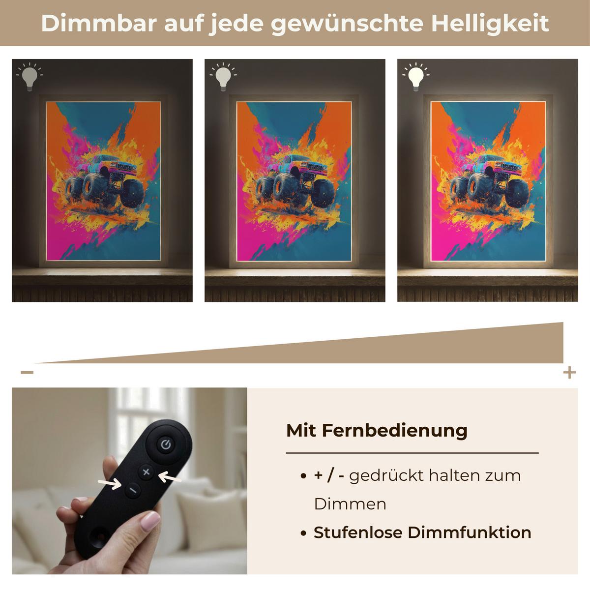 NACHTTISCHLAMPE MIT AKKU Monstertruck - Abstrakt - Farbspritzer - Farbenfroh 30x40 cm - Pink, Holzwerkstoff (8/30/40cm) - OnlyWow