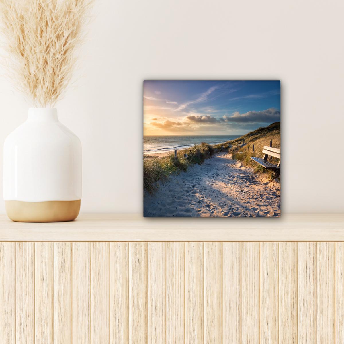 LEINWANDBILD Sonnenuntergang - Strand - Düne - Gras - Ufer Deko Wohnzimmer 20x20 cm - Sandfarben, Textil (20/20cm) - MuchoWow