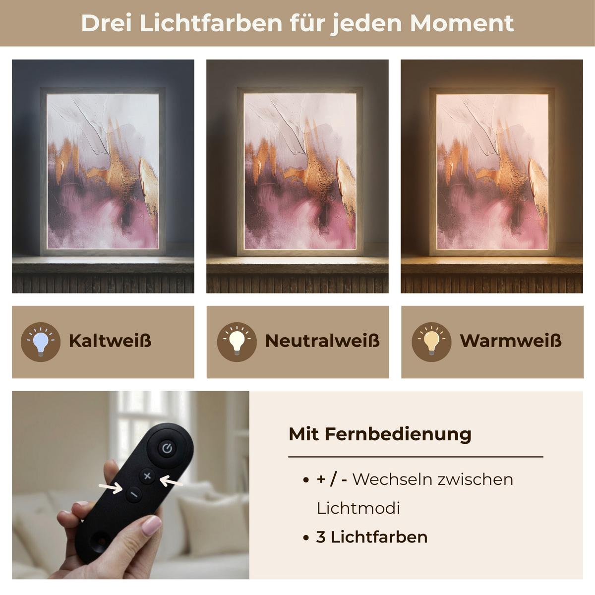 WANDLEUCHTE MIT AKKU Lila - Abstrakt - Farbe - Gold 30x40 cm - Mauve, Holzwerkstoff (30/40/8cm) - OnlyWow