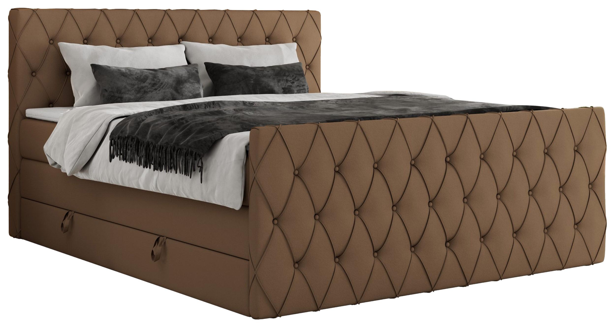 BOXSPRINGBETT MIREN KING DUO 200/200 Braun Kunstleder - H3 - Braun, Holz/Textil (200/200cm) - MKS