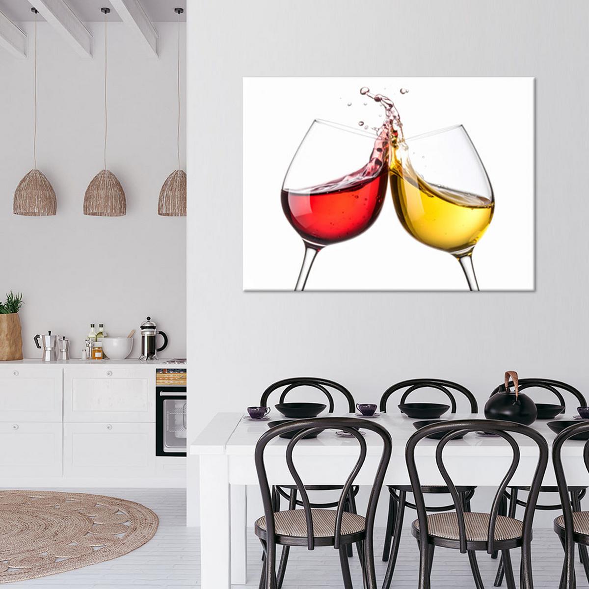 LEINWANDBILD Weißer und roter Wein 90x60cm - Multicolor, Textil (90/60cm) - Feeby