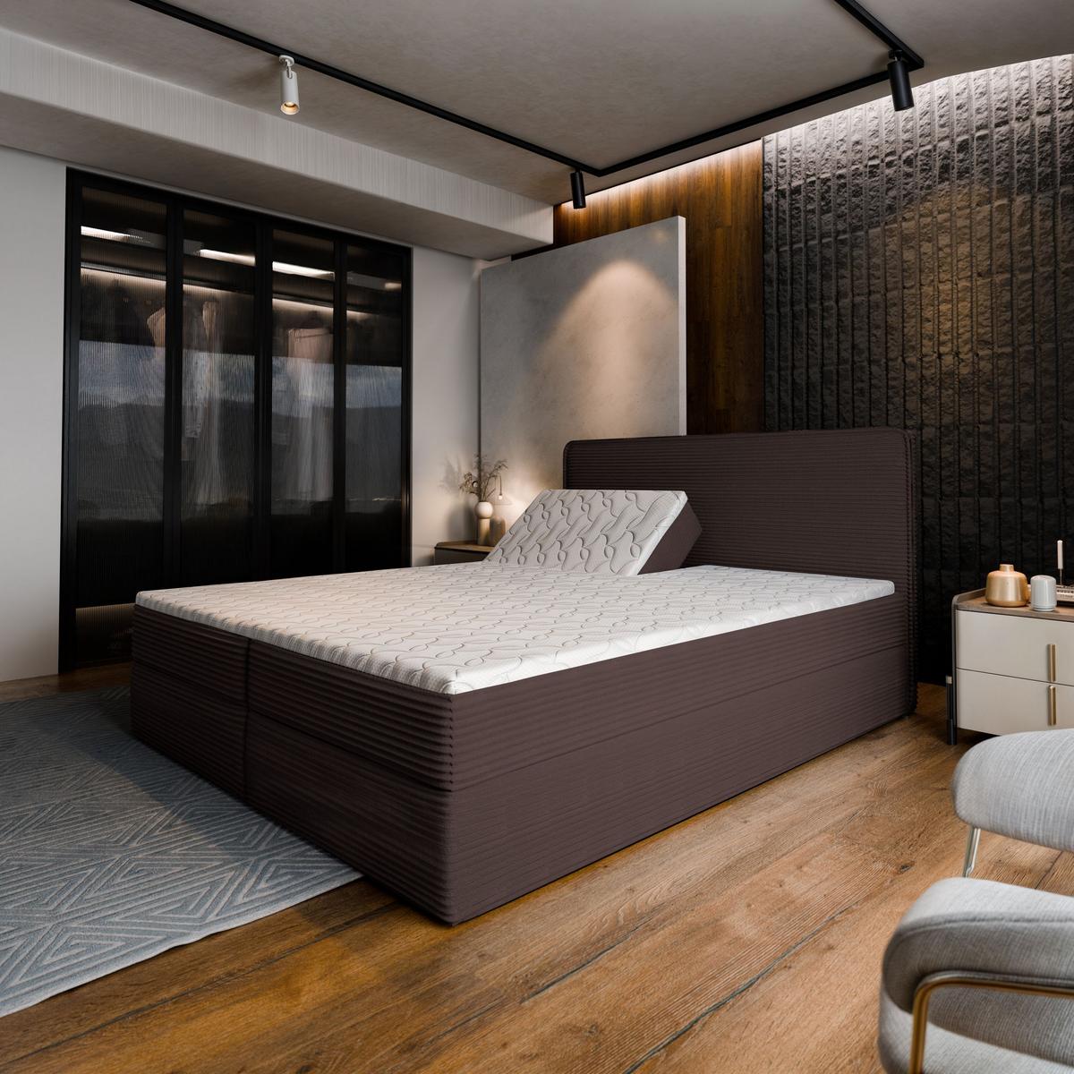 BOXBETT ASTOR 180x200 cm mit Matratze und Topper - Braun - Braun, Holz (180/200cm) - MASSENO