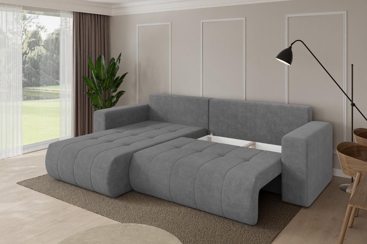 ECKSOFA mit Schlaffunktion Ottomane Links MILA-L 277x194x86 Grau Velours - Taupe/Schwarz, Holzwerkstoff/Kunststoff (277/194cm) - ALTDECOR