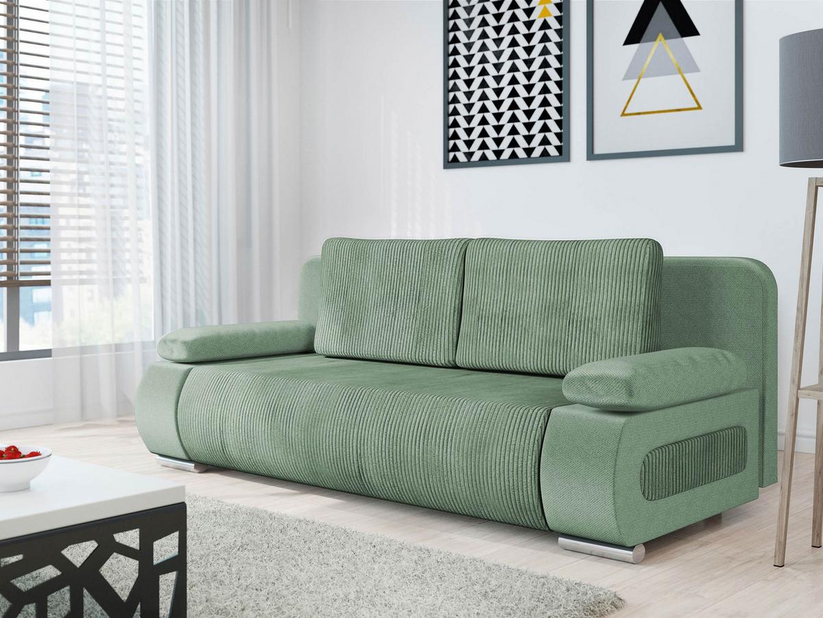 SCHLAFSOFA Emma Cord - Hellgrün, Holz/Kunststoff (200/77/92cm) - MIRJAN24