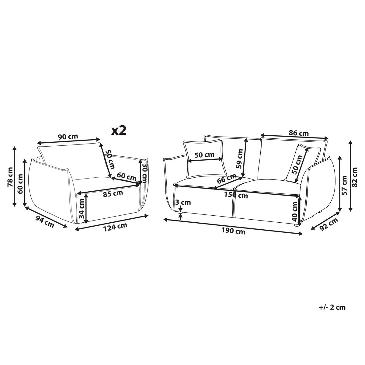 SOFA-SET 5-Sitzer Stoff Grün Kunes - Grün, Textil (190/82/92cm) - Beliani