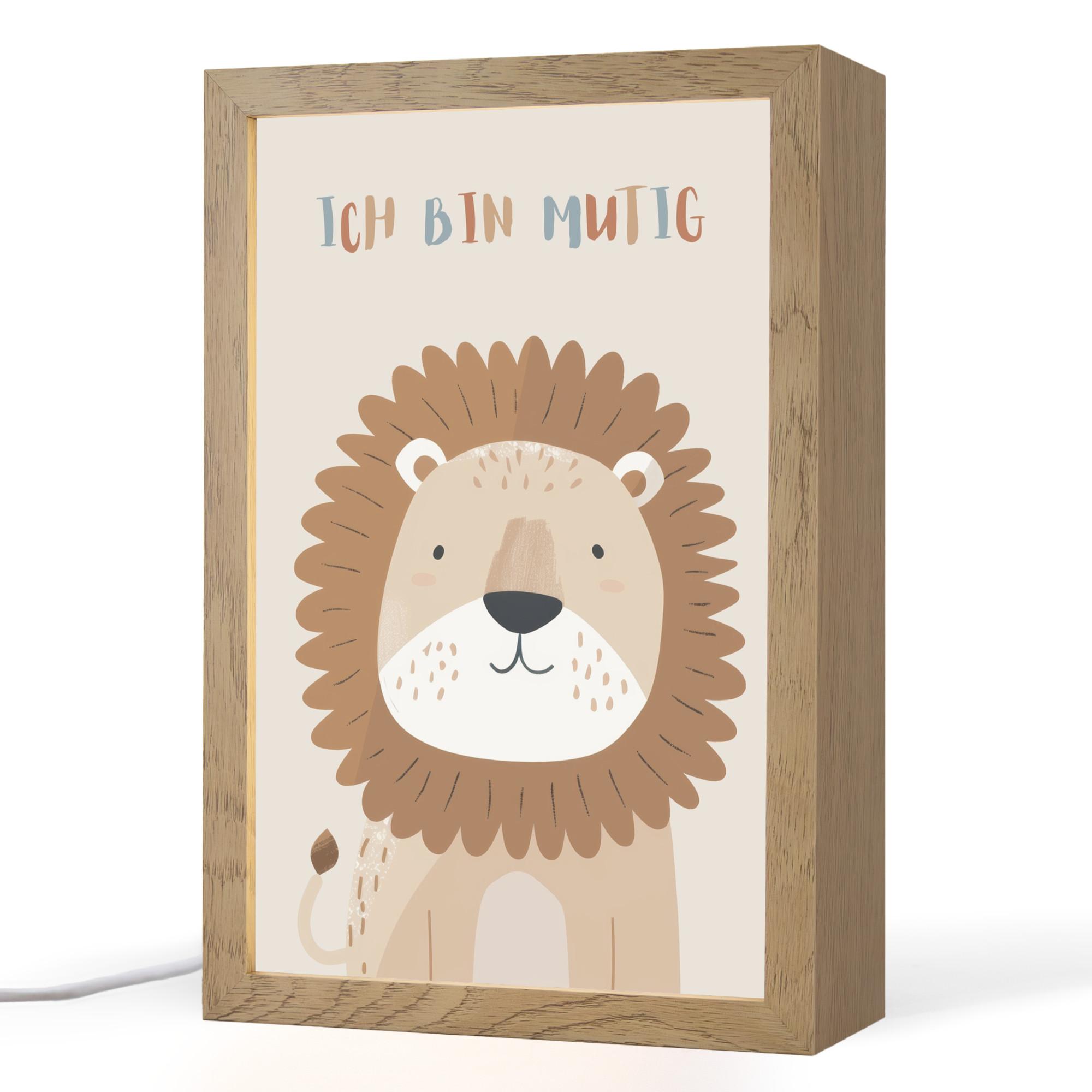 NACHTTISCHLAMPE Löwe - Beige - Tier - Mutig - Zitat 20x30 cm - Beige, Holzwerkstoff (8/20/30cm) - OnlyWow