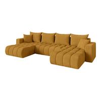 WOHNLANDSCHAFT mit Schlaffunktion und Bettkasten MILA-U-v1 378x194x86 Senfgelb Cord - Dunkelgelb/Schwarz, Holzwerkstoff/Kunststoff (378/86/194cm) - ALTDECOR