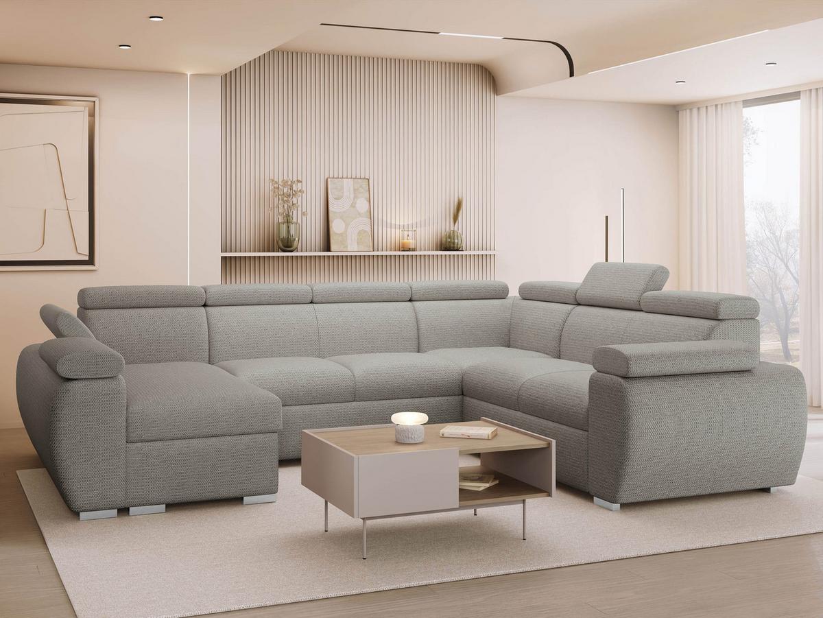 WOHNLANDSCHAFT Boston U, Seite: Links - LC+2P+R+2R - Chromfarben/Greige, Holz/Textil (325/98/260cm) - MIRJAN24