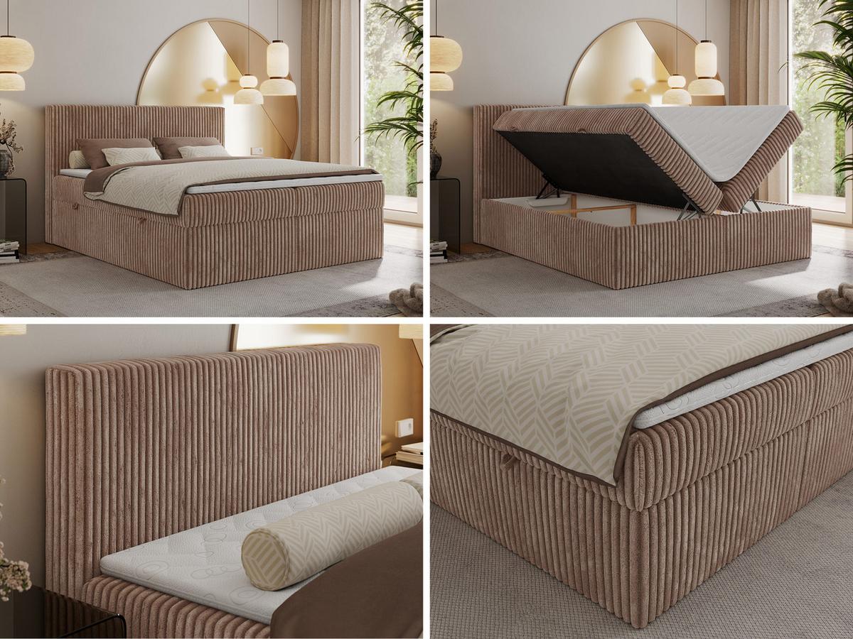 BOXBETT TILIANO 160/200 - Braun Cord - H3 - Braun, Textil (160/200cm) - MKS