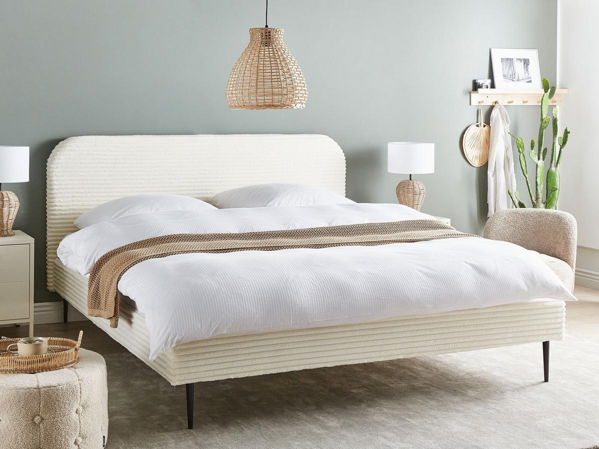 POLSTERBETT mit Lattenrost 180x200 cm Weiß Flayat - Creme, Textil (180/200cm) - Beliani
