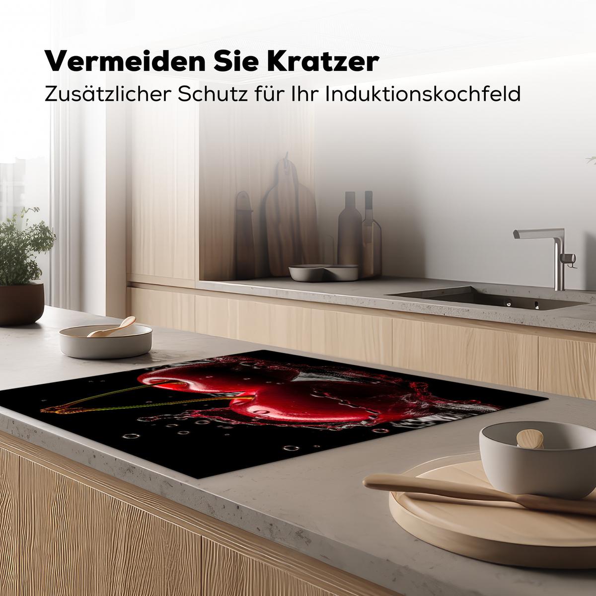 HERDABDECKPLATTE Kirsche - Rot - Frucht - Wasser - Schwarz Induktionsmatte 78x78 cm - Kirschrot, Kunststoff (78/78/0.2cm) - MuchoWow