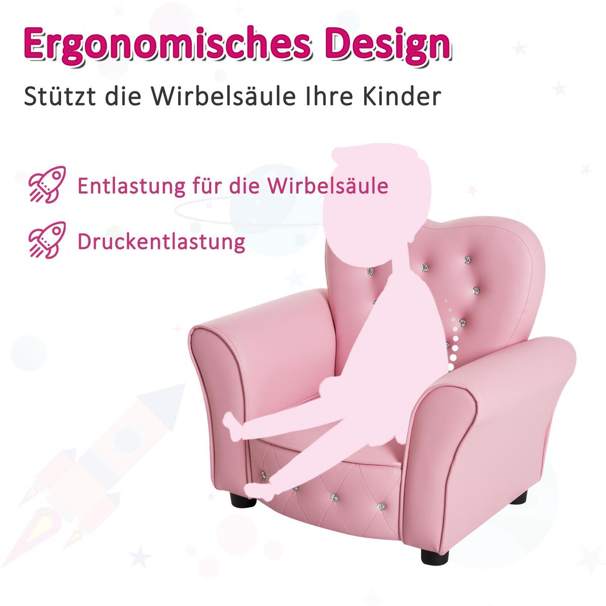 KINDERSOFA Kindersessel herzförmig Prinzessin Minisofa Kinderzimmer Sofa mit - Rosa, Kunststoff (41.5/49/59cm) - HOMCOM