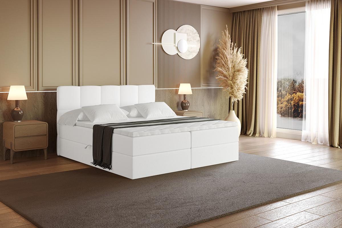 BOXBETT mit Matratze H4 und Lattenrost - LIRO - 200x200 - Weiß Kunstleder - Weiß, Holzwerkstoff/Kunststoff (200/200cm) - ALTDECOR