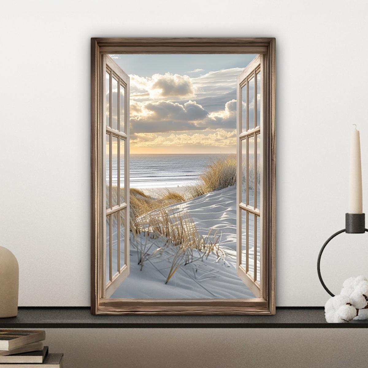 LEINWANDBILD Ausblick - Strand - Dünen - Meer - Natur Deko Wohnzimmer 20x30 cm - Sandfarben, Textil (20/30cm) - MuchoWow