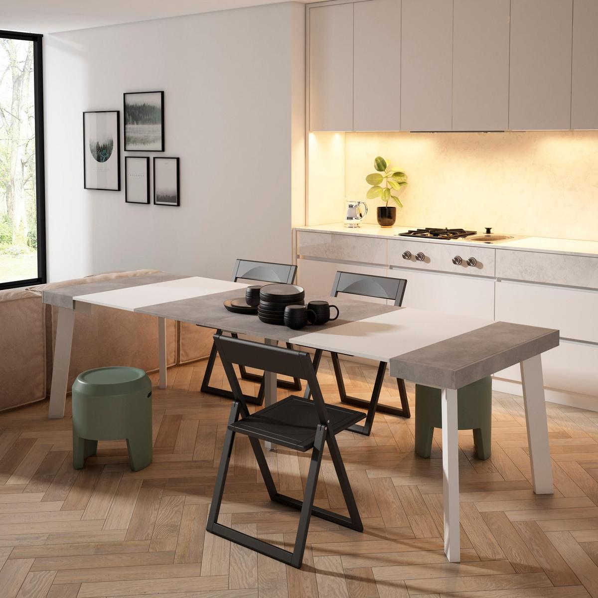 KONSOLENTISCH ausziehbar 58 bis 262cm, für 12 Gäste, weiß zementgrau, 90/58/73cm - Weiß/Grau, Holzwerkstoff (90/262/73cm) - Skraut Home