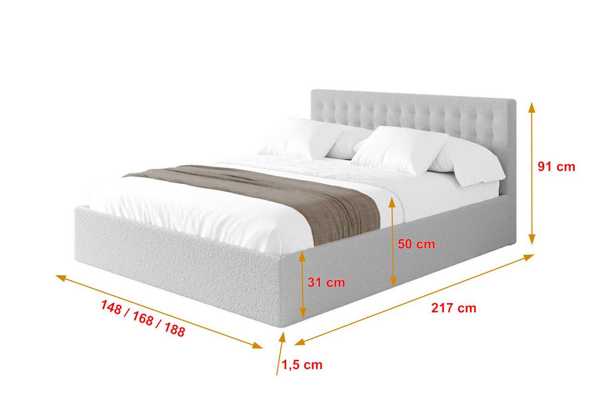 POLSTERBETT mit Bettkasten und Lattenrost, Boxbett ohne Matratze - PARI 160x200 Hellgrau - Silberfarben, Holzwerkstoff/Textil (160/200cm) - ALTDECOR