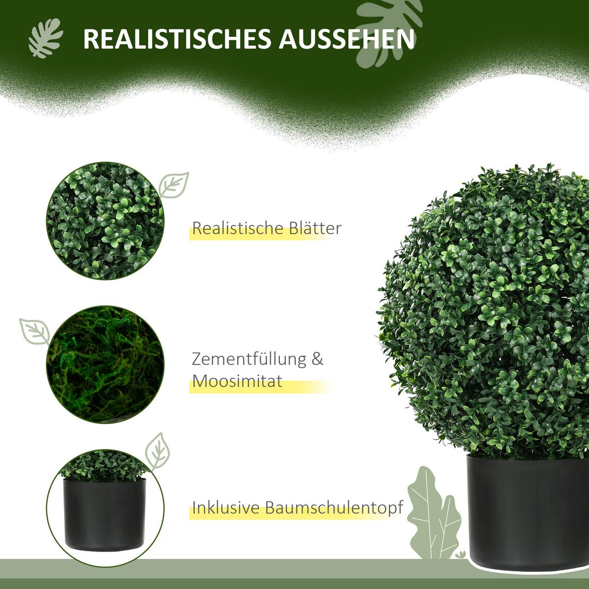 KÜNSTLICHE Pflanzen, 2er-Set UV-beständige Kunstpflanze im Blumentopf Grün - Grün, Kunststoff (52cm) - HOMCOM