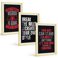 BILDER SET 3er Set - 40x60 cm Goldrahmen - Motivation, Training, Selbstentwicklung - Goldfarben, Kunststoff (40/60cm) - TULUP