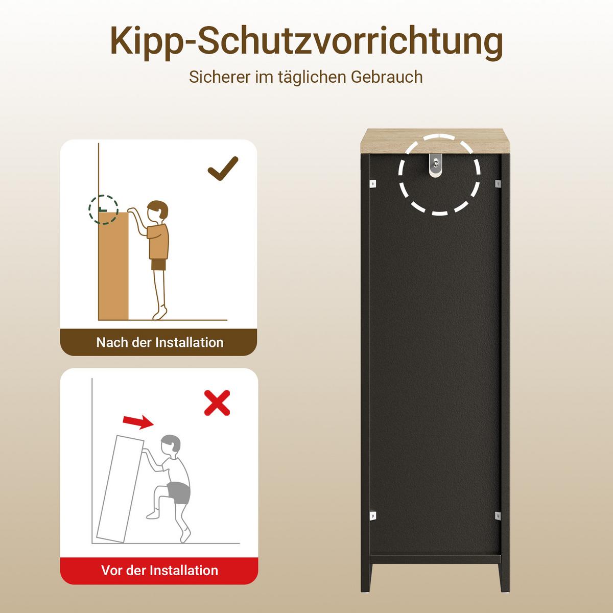 NACHTTISCH schmal mit 2 Schubladen, 20x35x60cm Schwarz - Ahornfarben, Fell (35/60/20cm) - SoBuy