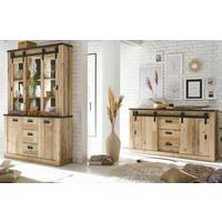 ESSZIMMER-SET Esszimmer Set, Used Wood hell, anthrazit, Wohnkombination 2-teilig mit Buffetschrank Sideboard - Eichefarben/Anthrazit, Holzwerkstoff/Metall (315/201/43cm) - Furn.Design