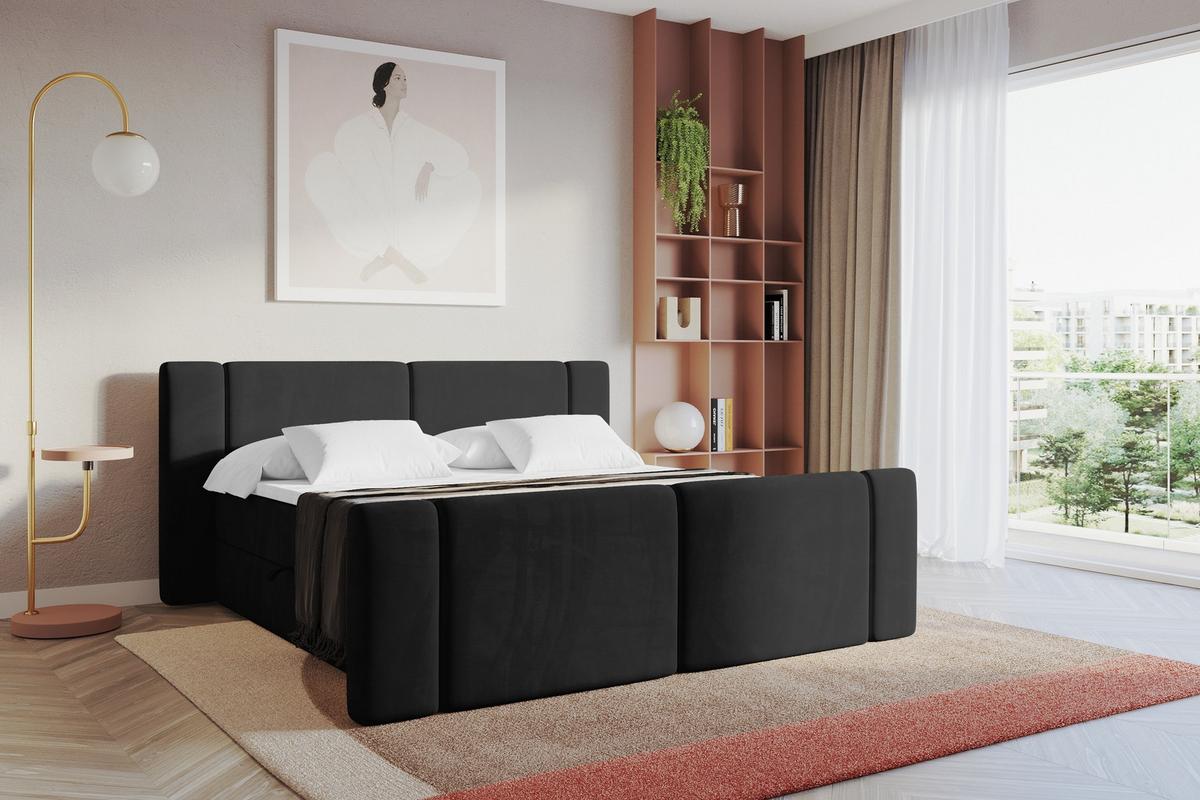 BOXBETT mit Matratze H3 - EVON Zanozek - 180x200 cm Schwarz - Schwarz, Holzwerkstoff (180/200cm) - ALTDECOR