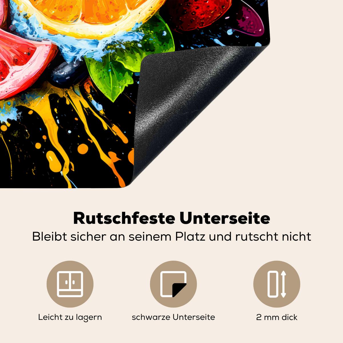 HERDABDECKPLATTE Obst - Graffiti - Bunt - Orange - Erdbeere - Abstrakt Induktionsmatte 71x52 cm - Orange, Kunststoff (71/52/0.2cm) - MuchoWow
