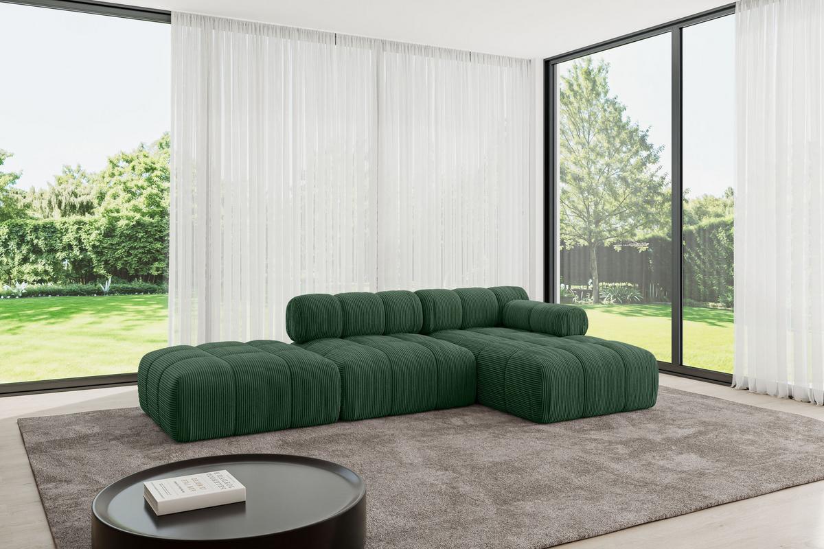 ECKSOFA modulares Sofa Lizur-L1 - 285x160x70 cm Grün Cord - Grün, Holzwerkstoff/Textil (285/160cm) - ALTDECOR