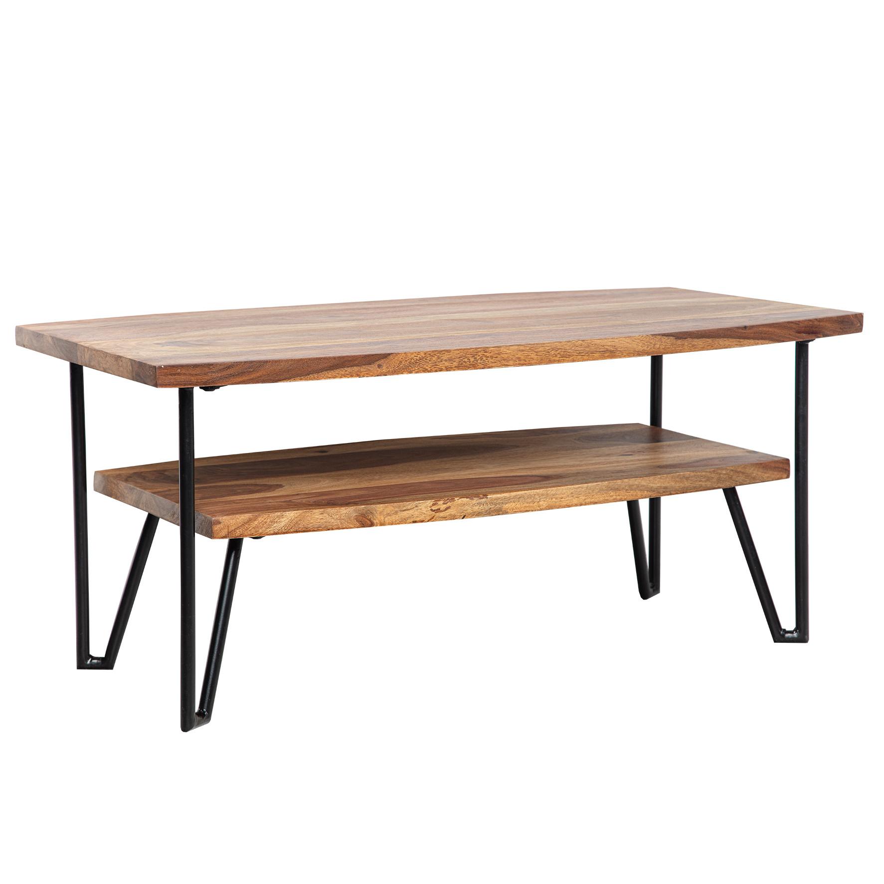COUCHTISCH Sheesham Massivholz Metall Industrial-Style 90x50x40 cm - Schwarz/Braun, Holz/Metall (50/90/40cm) - KADIMA DESIGN