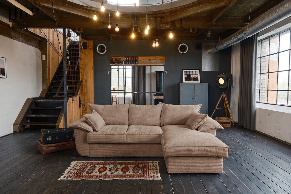 ECKSOFA DAMETO Braun Cord Mit Schlaffunktion - Schwarz/Braun, Kunststoff/Textil (266/174cm) - KAWOLA