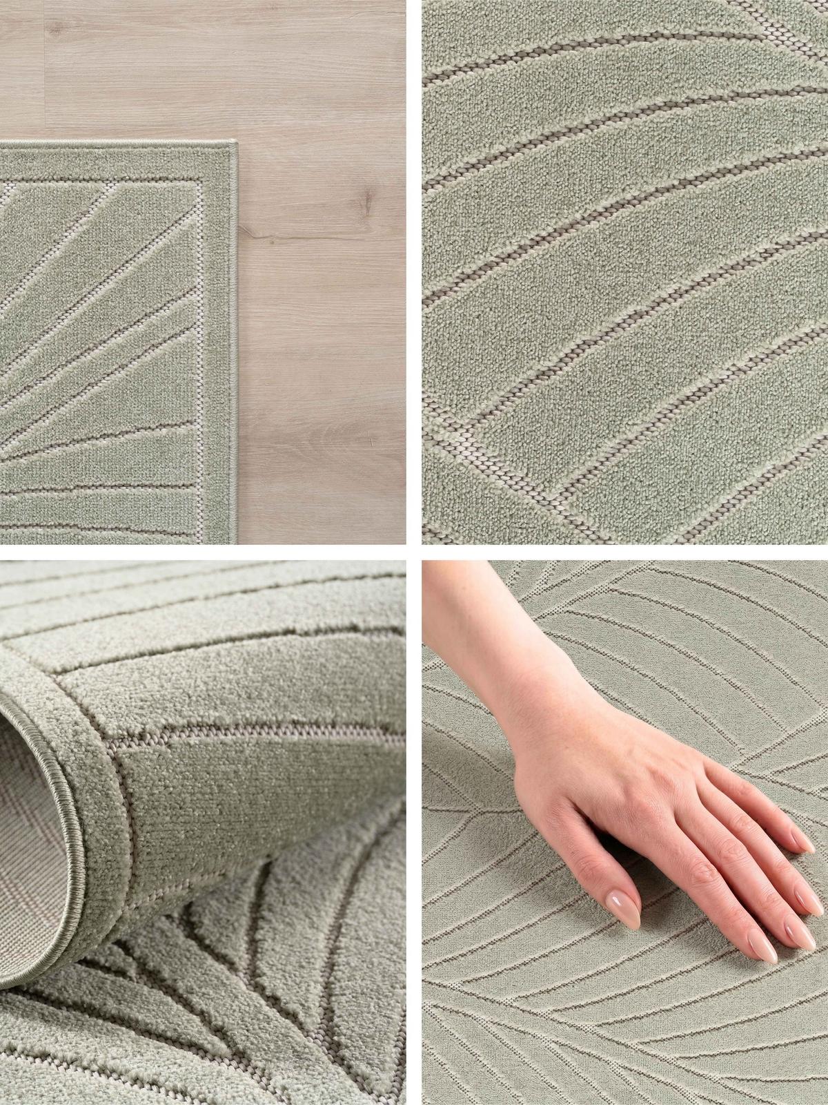 TEPPICH Outdoor, Fußbodenheizung-geeignet, mit Blattmotiv, ENGADIN in Salbeigrün, 120 x 170 cm - Grün, Textil (120/170cm) - KADIMA DESIGN