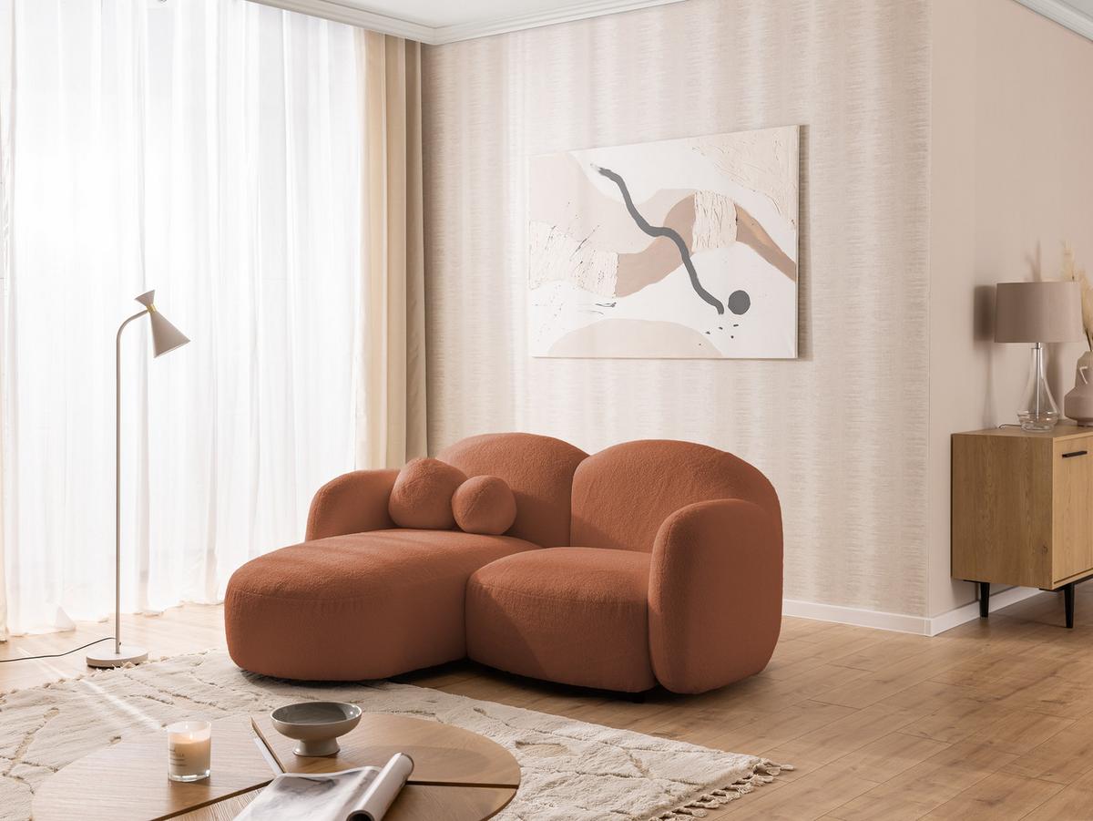 ECKSOFA Nuvola mit abgerundetem Design Terrakotta Bouclé-Stoff - Ottomane Links - Terracotta/Schwarz, Holz/Kunststoff (190/146cm) - S-Style Möbel