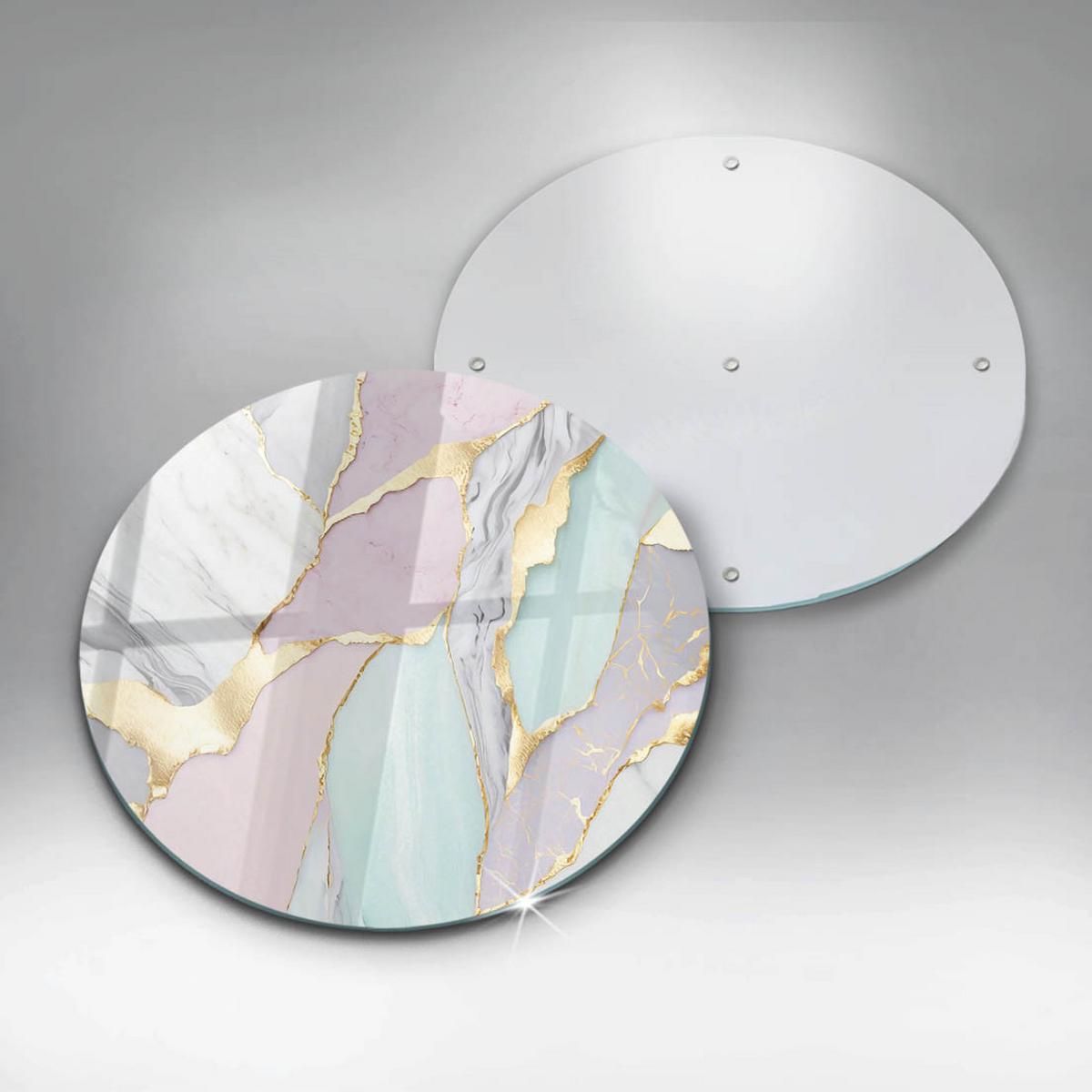 GLASPLATTE Ø 40 cm Pastell Marmor Muster - Türkis, Glas (40/40cm) - Wallfluent