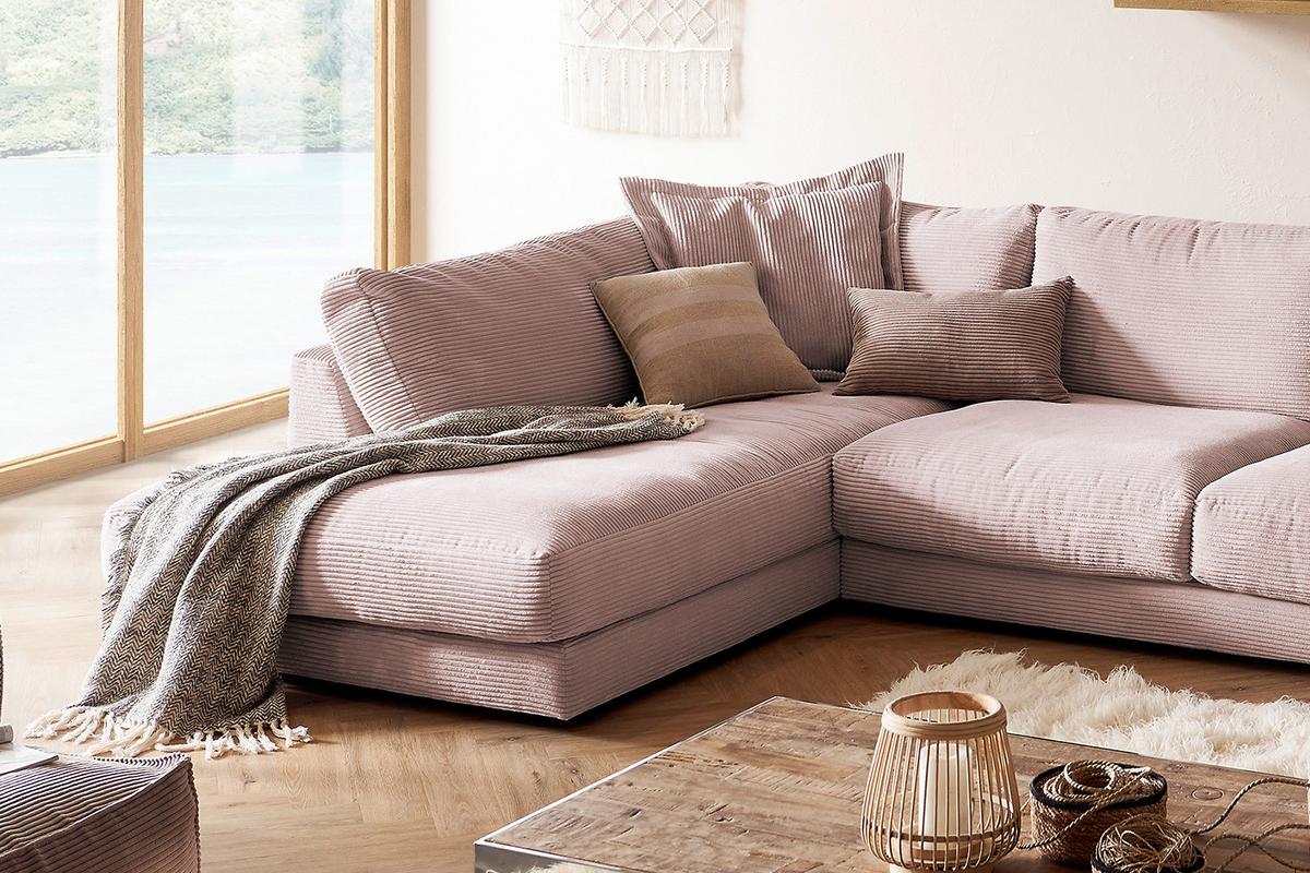 WOHNLANDSCHAFT MADELINE Pink Cord - Schwarz/Rosa, Kunststoff/Textil (425/86/224cm) - KAWOLA