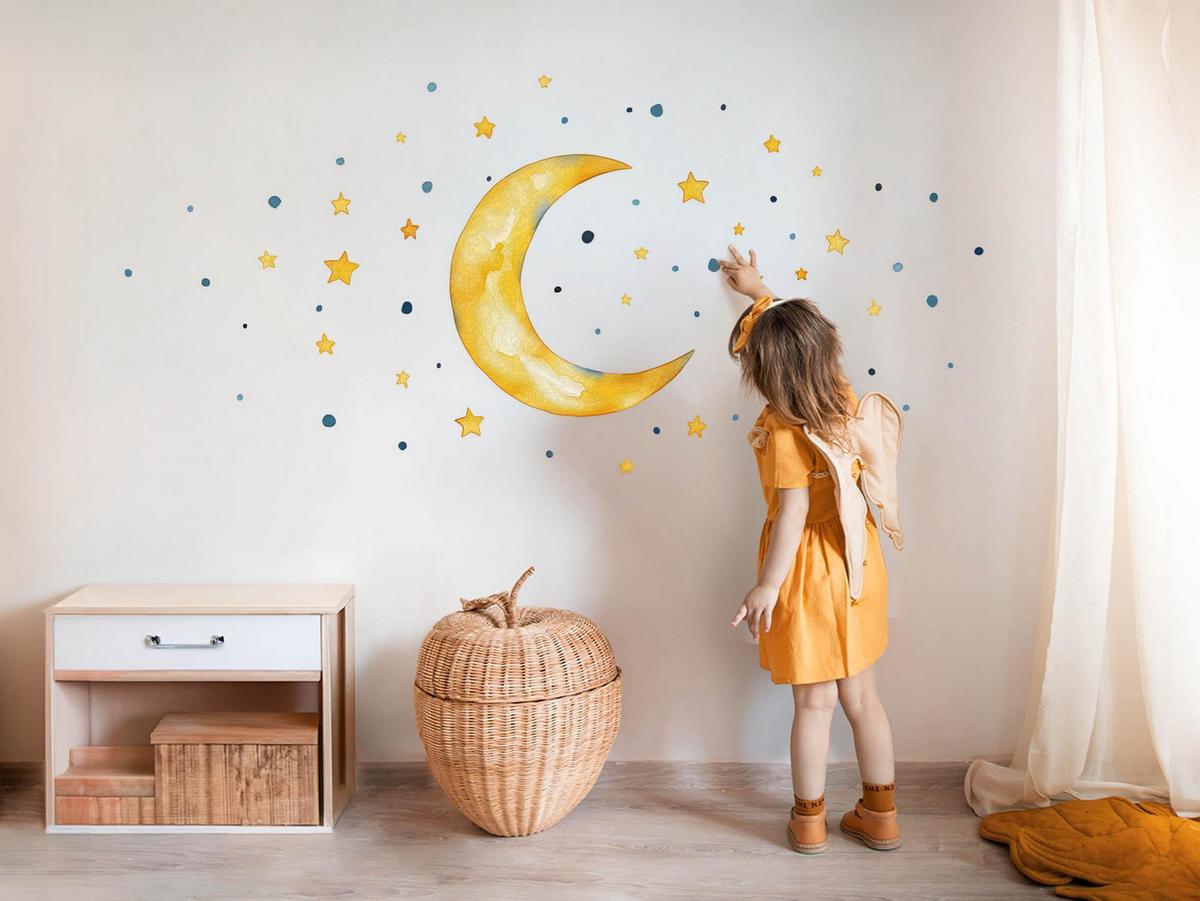 WANDAUFKLEBER 130x141cm - Nachthimmel Mond - Multicolor, Kunststoff (130/141/0.1cm) - Wallfluent